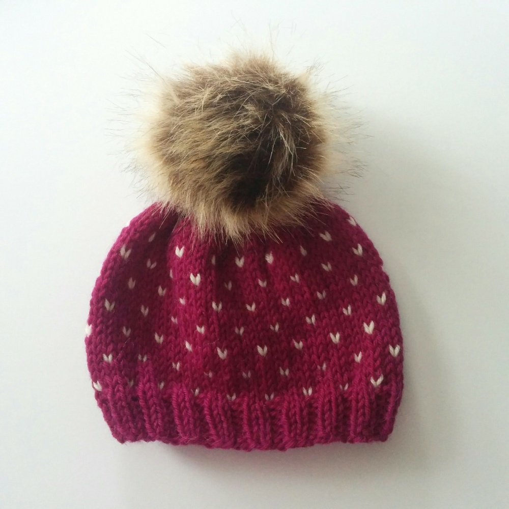 New Hand Knit Wool Fair Isle Hat Size 3-6 Months
